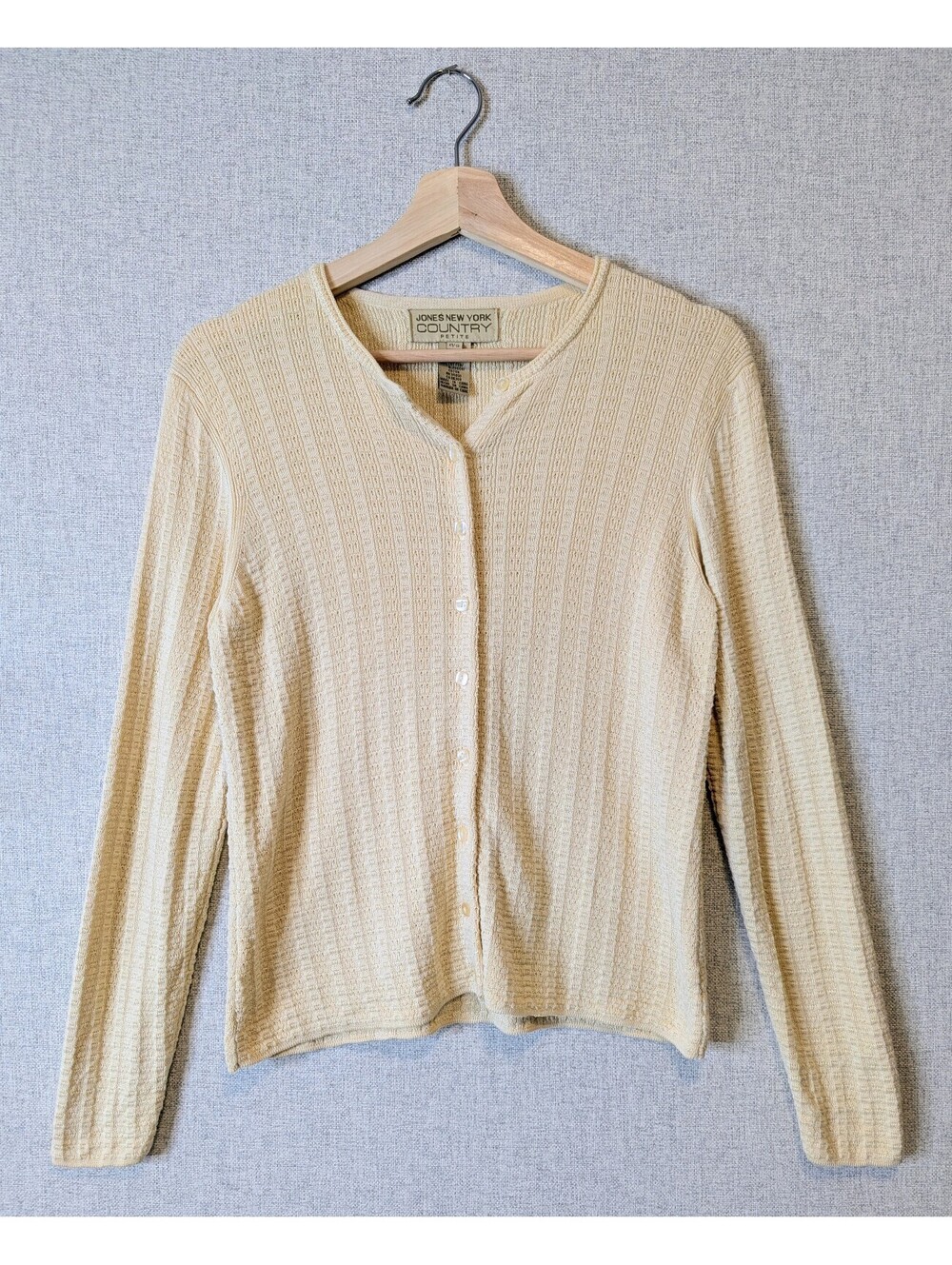 Vintage 90s butter yellow silk & cotton textured knit cardigan